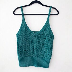 BNWT J. Crew teal crochet spaghetti strap knit cropped tank size large
